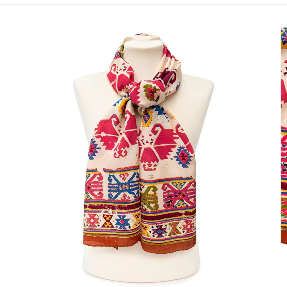 Fox & Chave Kilim Multi Crepe De Chine Multicolor Patterned Scarf Silk